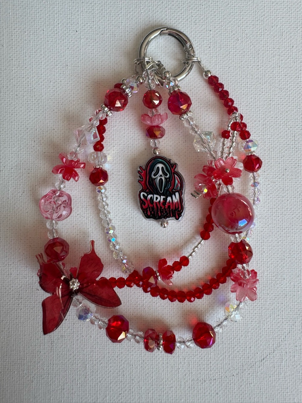 Red Scream Charm Multi-Strand Beaded Bracelet